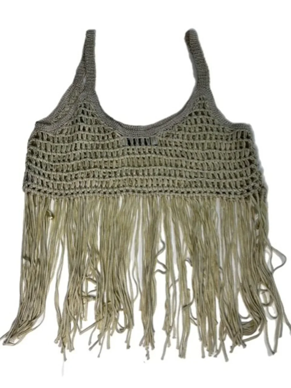 Yuni Apparel Boho Fringe Crochet Swimsuit Coverup Light Green Size S
